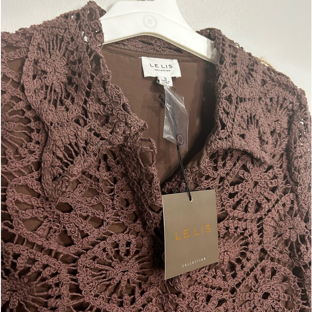 Brown Crochet Collared Dress